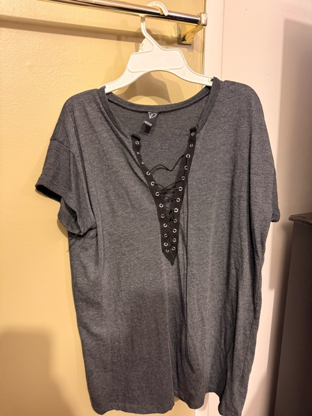 Windsor Charcoal Gray Lace-Up V-Neck shirt dress